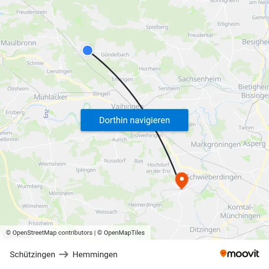 Schützingen to Hemmingen map
