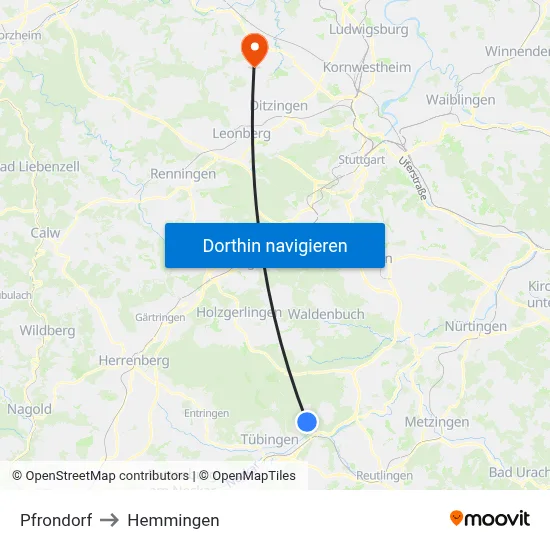 Pfrondorf to Hemmingen map