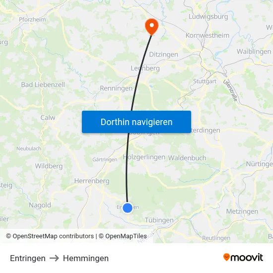 Entringen to Hemmingen map