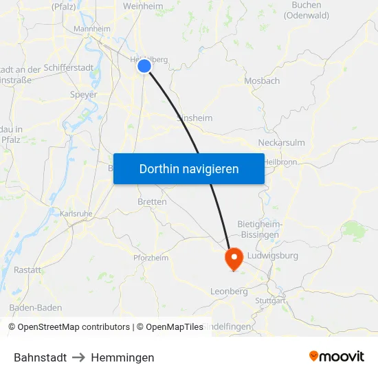 Bahnstadt to Hemmingen map