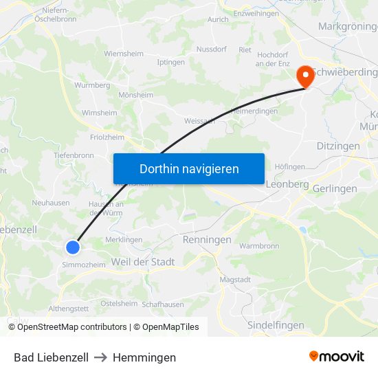 Bad Liebenzell to Hemmingen map