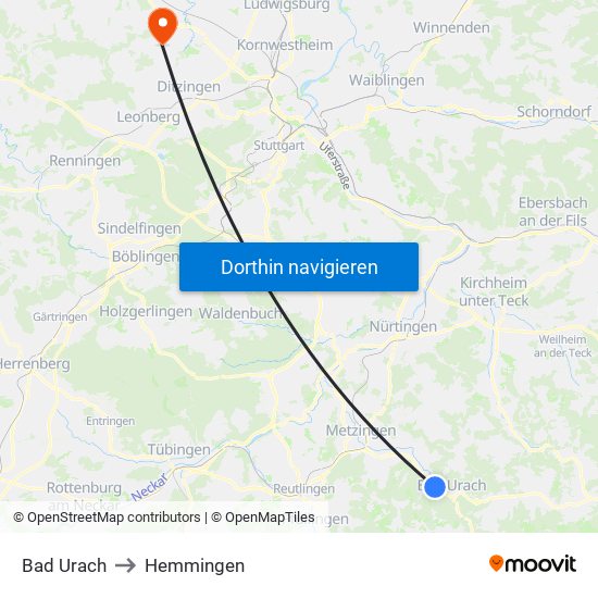 Bad Urach to Hemmingen map