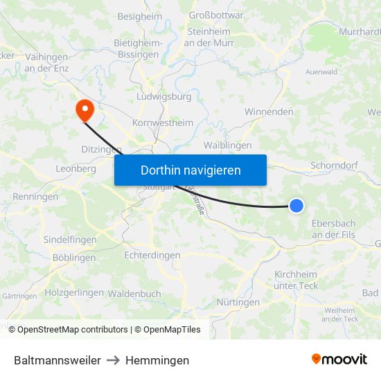 Baltmannsweiler to Hemmingen map