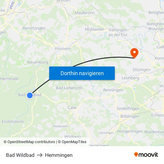Bad Wildbad to Hemmingen map