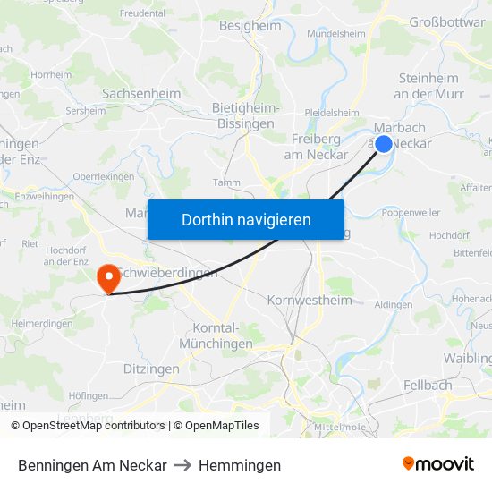 Benningen Am Neckar to Hemmingen map