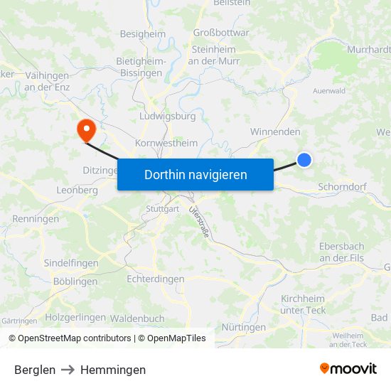 Berglen to Hemmingen map