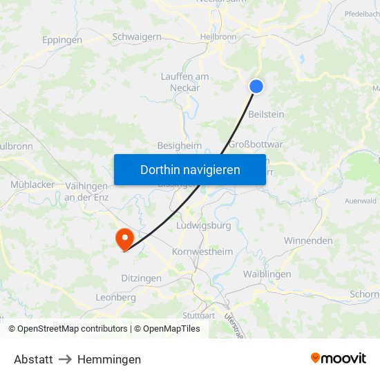 Abstatt to Hemmingen map