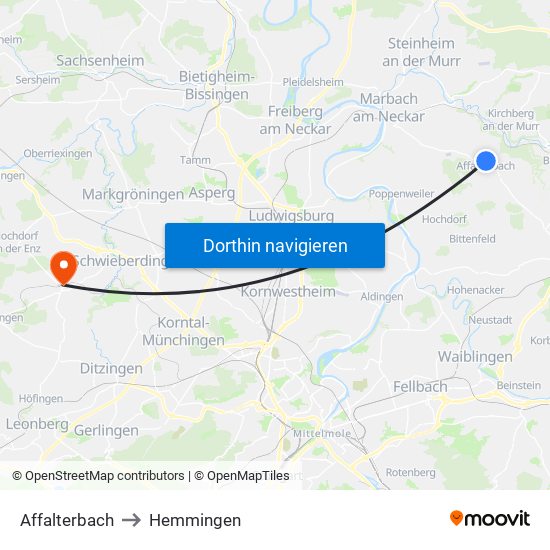 Affalterbach to Hemmingen map