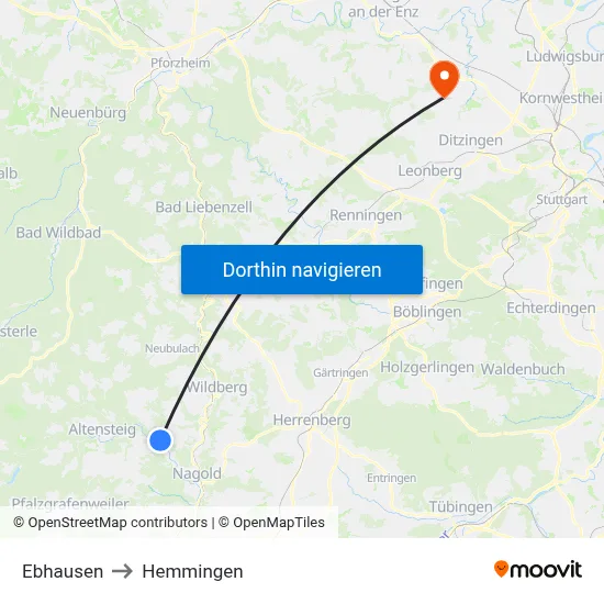 Ebhausen to Hemmingen map