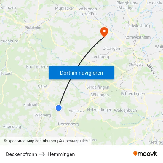 Deckenpfronn to Hemmingen map