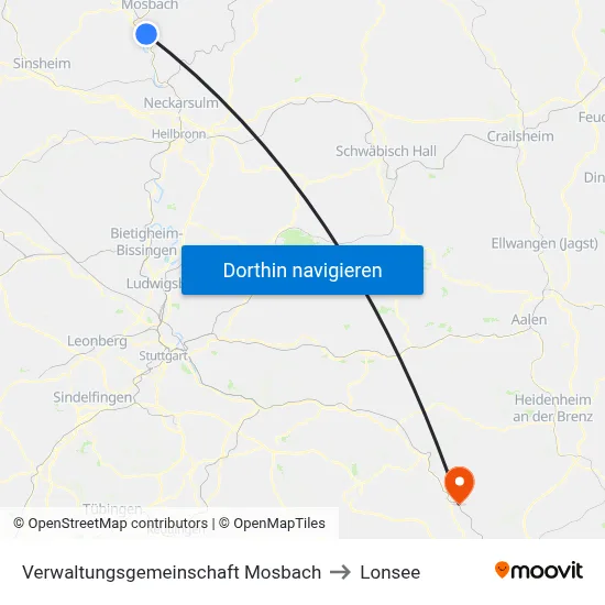Verwaltungsgemeinschaft Mosbach to Lonsee map