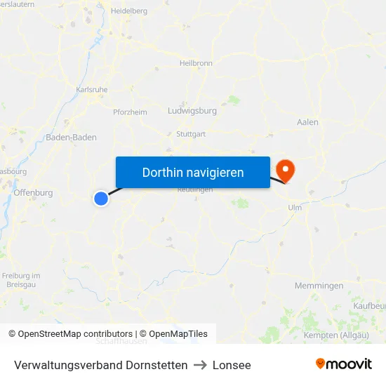 Verwaltungsverband Dornstetten to Lonsee map
