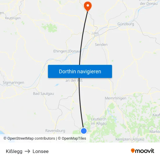 Kißlegg to Lonsee map