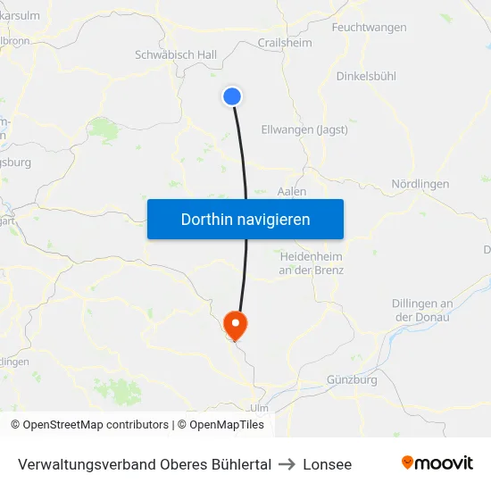 Verwaltungsverband Oberes Bühlertal to Lonsee map