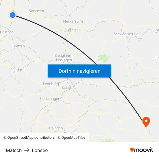 Malsch to Lonsee map