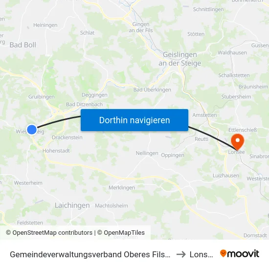 Gemeindeverwaltungsverband Oberes Filstal to Lonsee map