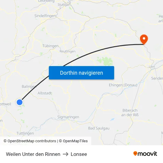 Weilen Unter den Rinnen to Lonsee map