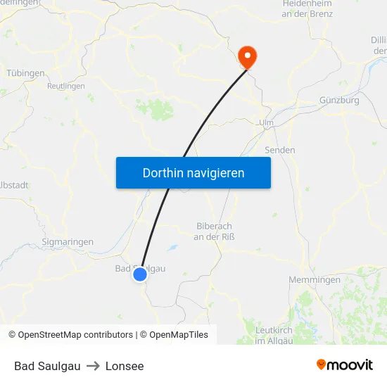 Bad Saulgau to Lonsee map