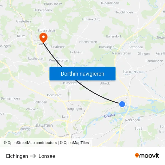 Elchingen to Lonsee map