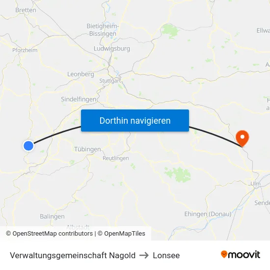 Verwaltungsgemeinschaft Nagold to Lonsee map