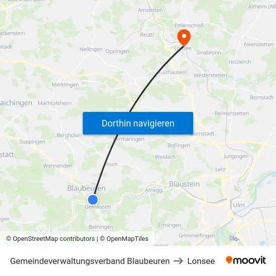 Gemeindeverwaltungsverband Blaubeuren to Lonsee map