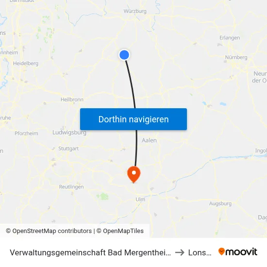 Verwaltungsgemeinschaft Bad Mergentheim to Lonsee map