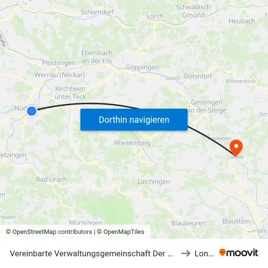 Vereinbarte Verwaltungsgemeinschaft Der Stadt Nürtingen to Lonsee map