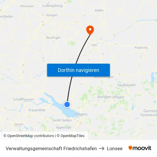 Verwaltungsgemeinschaft Friedrichshafen to Lonsee map