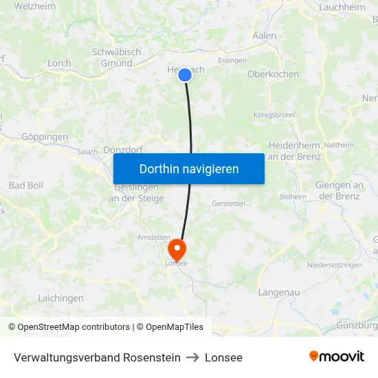 Verwaltungsverband Rosenstein to Lonsee map
