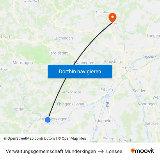 Verwaltungsgemeinschaft Munderkingen to Lonsee map