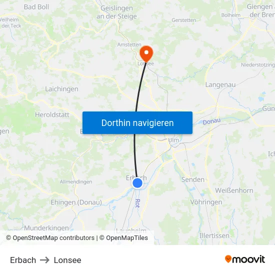 Erbach to Lonsee map
