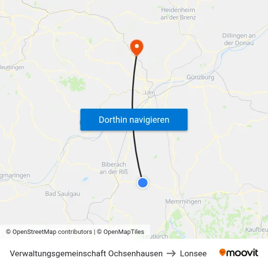 Verwaltungsgemeinschaft Ochsenhausen to Lonsee map