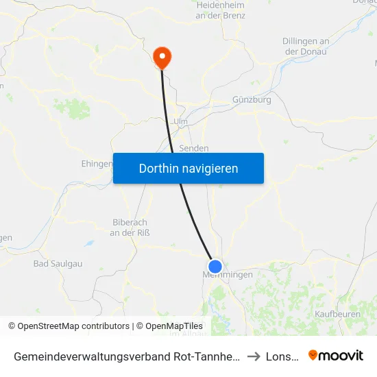 Gemeindeverwaltungsverband Rot-Tannheim to Lonsee map