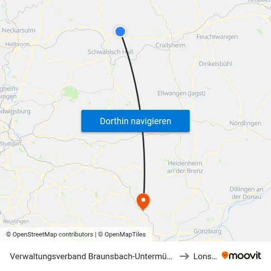 Verwaltungsverband Braunsbach-Untermünkheim to Lonsee map