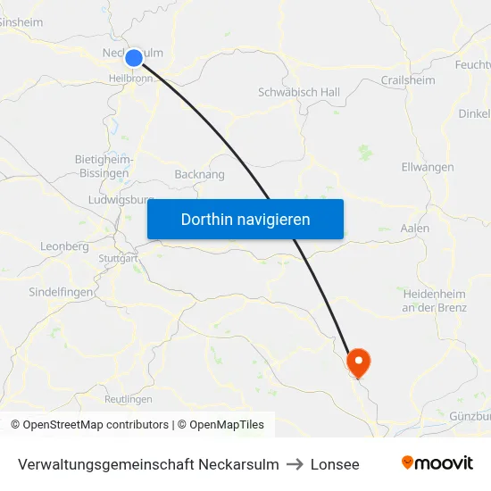 Verwaltungsgemeinschaft Neckarsulm to Lonsee map