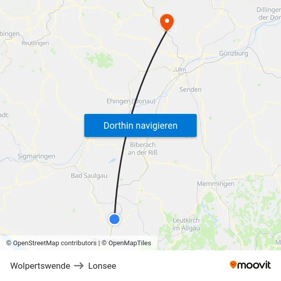Wolpertswende to Lonsee map