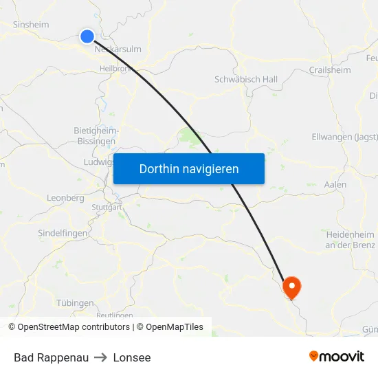 Bad Rappenau to Lonsee map