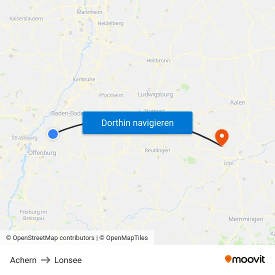 Achern to Lonsee map