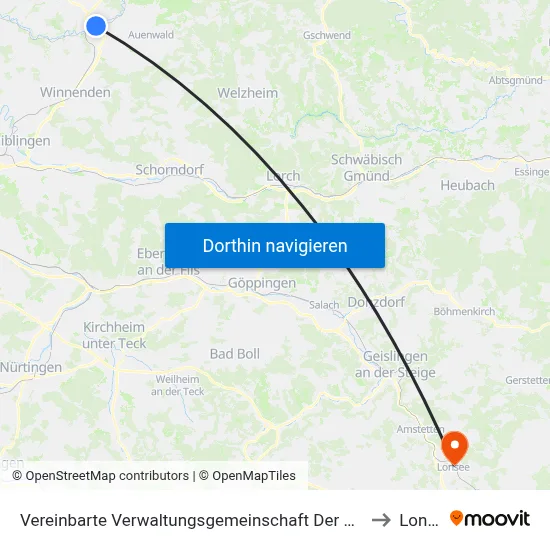 Vereinbarte Verwaltungsgemeinschaft Der Stadt Backnang to Lonsee map