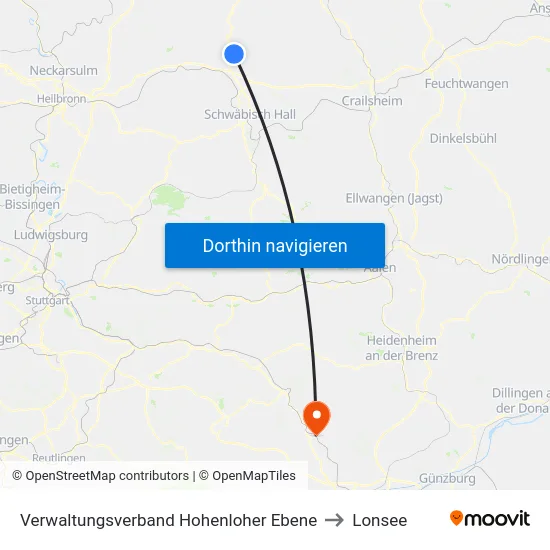 Verwaltungsverband Hohenloher Ebene to Lonsee map
