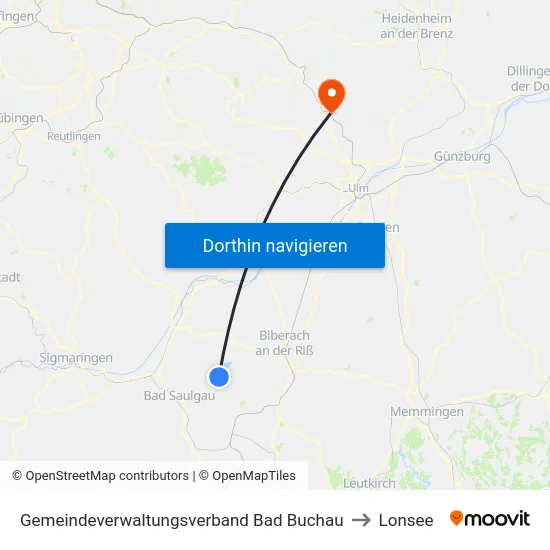 Gemeindeverwaltungsverband Bad Buchau to Lonsee map