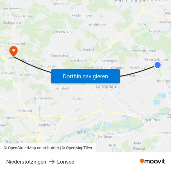 Niederstotzingen to Lonsee map