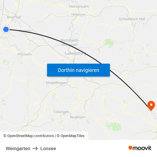Weingarten to Lonsee map