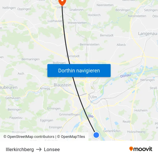 Illerkirchberg to Lonsee map
