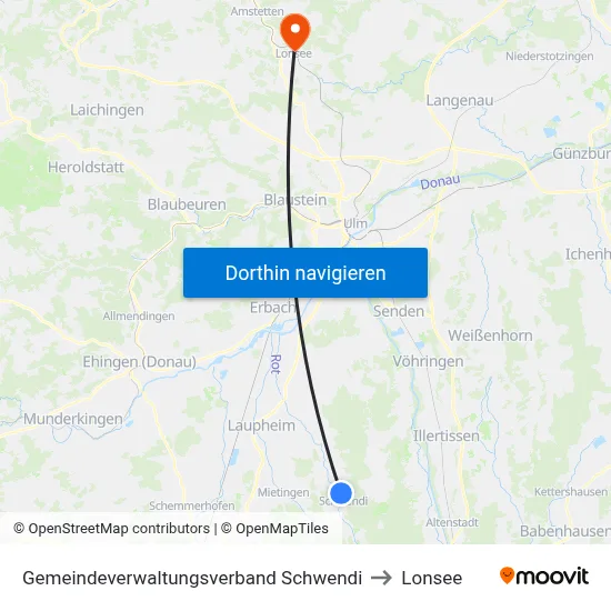 Gemeindeverwaltungsverband Schwendi to Lonsee map