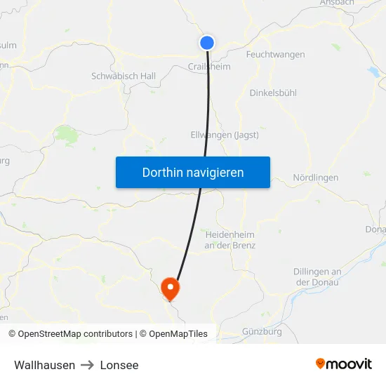Wallhausen to Lonsee map