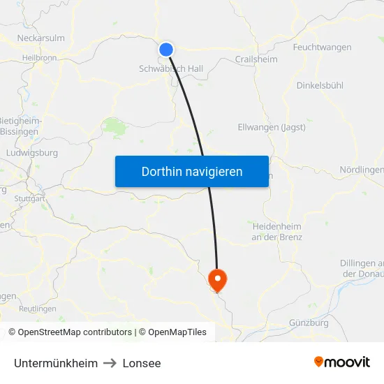 Untermünkheim to Lonsee map