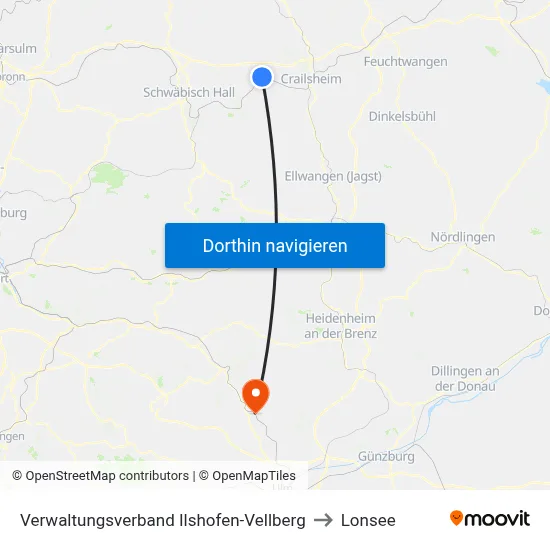 Verwaltungsverband Ilshofen-Vellberg to Lonsee map