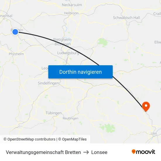 Verwaltungsgemeinschaft Bretten to Lonsee map