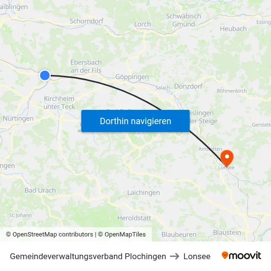 Gemeindeverwaltungsverband Plochingen to Lonsee map